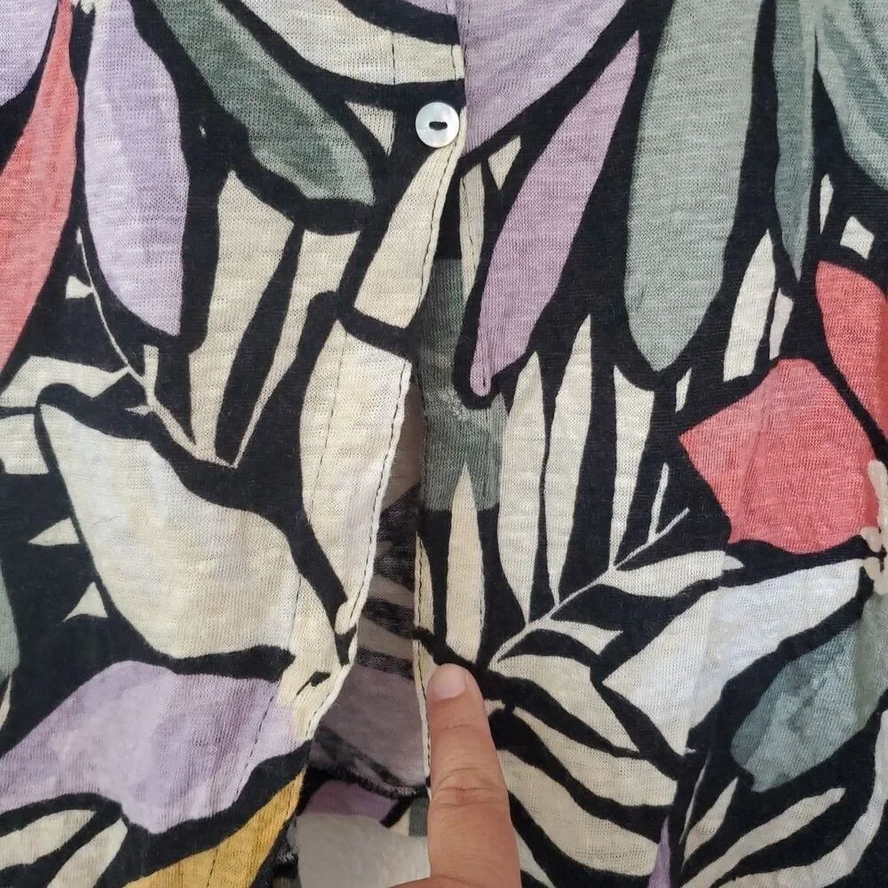 Nicole Miller Women’s Multicolor Floral Round Neck Short Sleeve Linen Blouse M - Picture 11 of 16